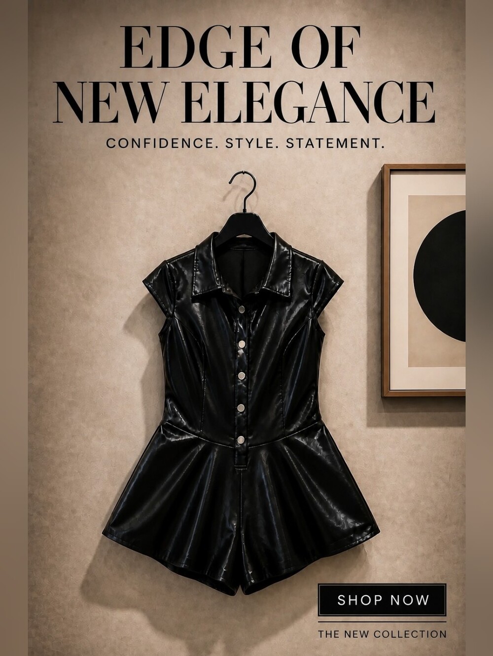 Black Faux Leather Button Romper